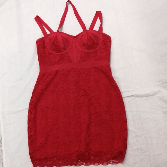 Bebe Red Lace Multi Halter Bustier Dress Bodycon - Picture 10 of 16